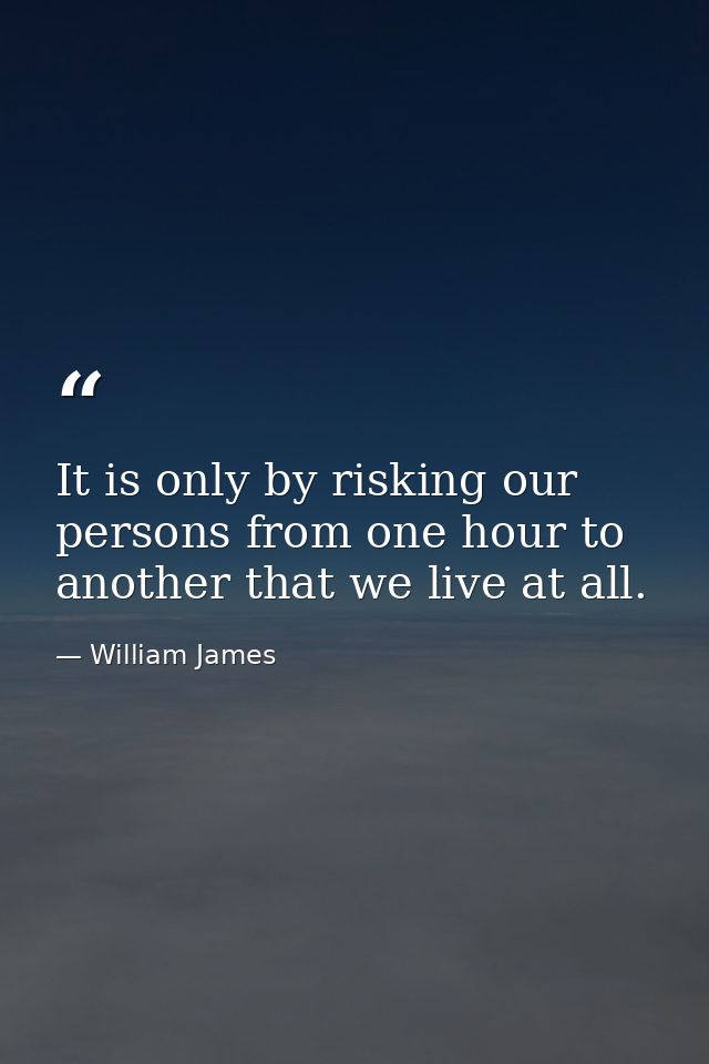 It is only by risking our persons from one hour to another that we live at all. — William James