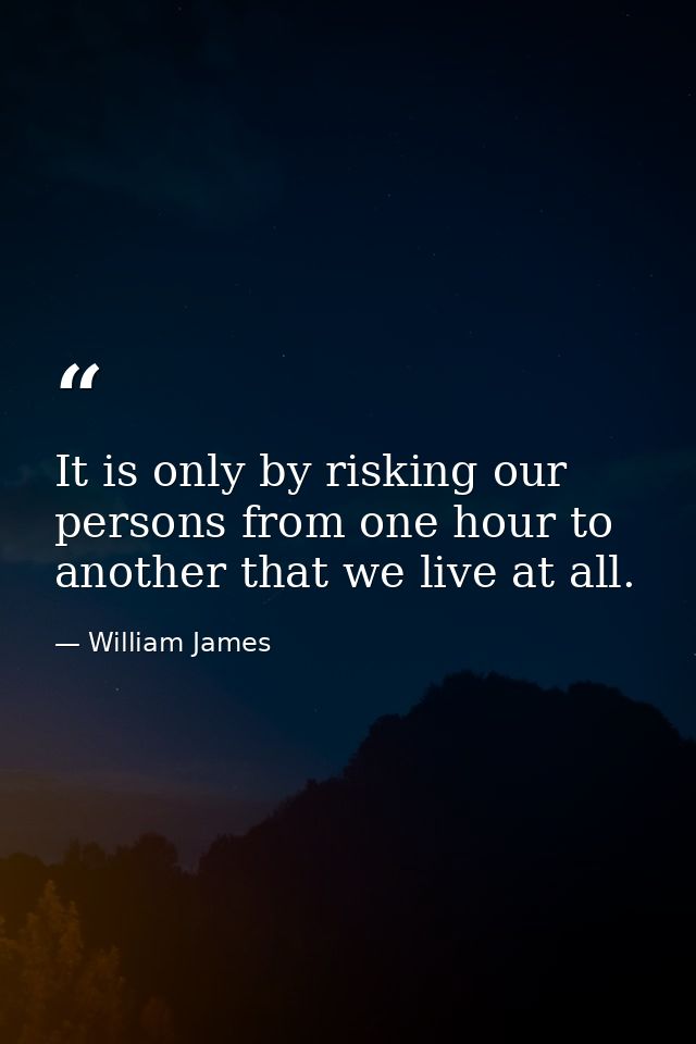 It is only by risking our persons from one hour to another that we live at all. — William James