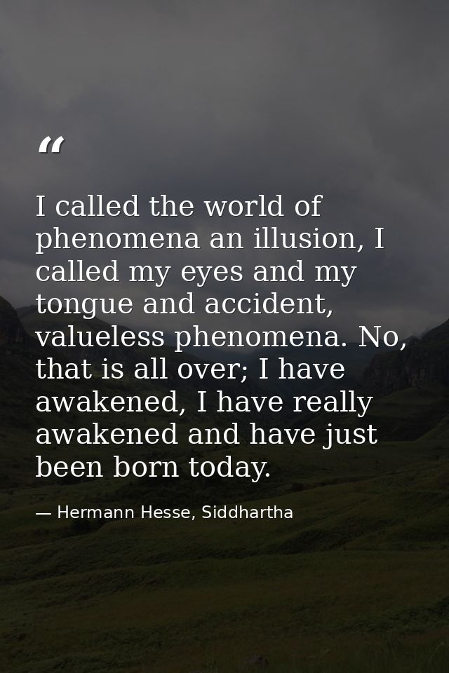 I called the world of phenomena an illusion, I called my eyes and my tongue and accident, valueless phenomena. No, that  — Hermann Hesse, Siddhartha