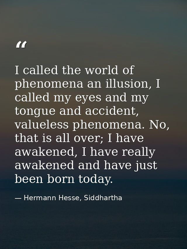 I called the world of phenomena an illusion, I called my eyes and my tongue and accident, valueless phenomena. No, that  — Hermann Hesse, Siddhartha
