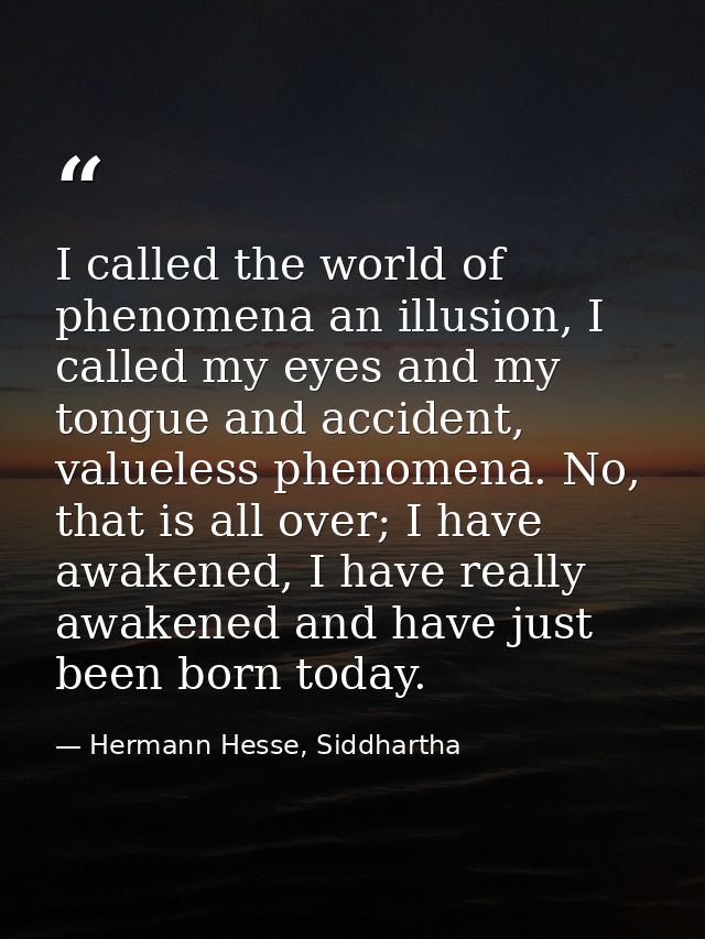 I called the world of phenomena an illusion, I called my eyes and my tongue and accident, valueless phenomena. No, that  — Hermann Hesse, Siddhartha