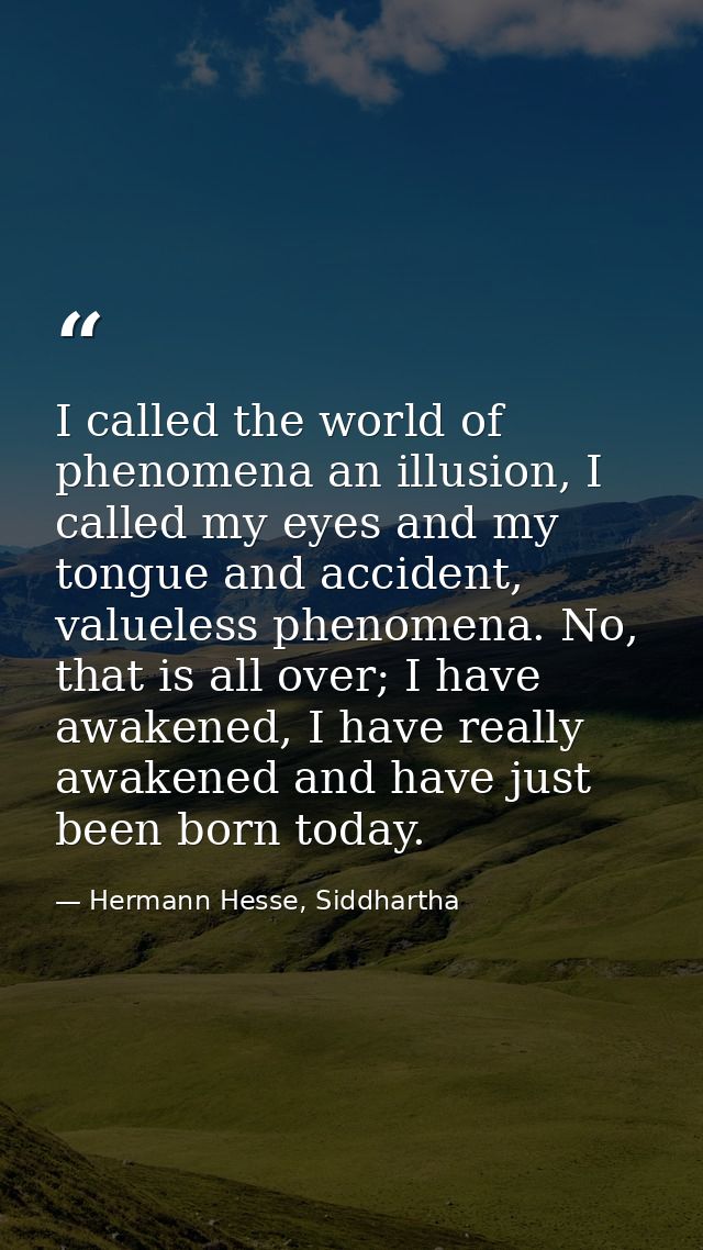 I called the world of phenomena an illusion, I called my eyes and my tongue and accident, valueless phenomena. No, that  — Hermann Hesse, Siddhartha