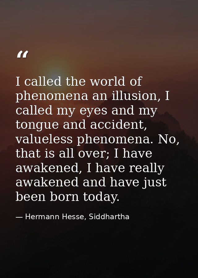 I called the world of phenomena an illusion, I called my eyes and my tongue and accident, valueless phenomena. No, that  — Hermann Hesse, Siddhartha