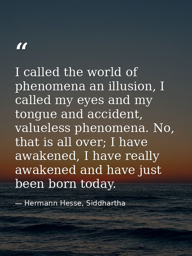 I called the world of phenomena an illusion, I called my eyes and my tongue and accident, valueless phenomena. No, that  — Hermann Hesse, Siddhartha