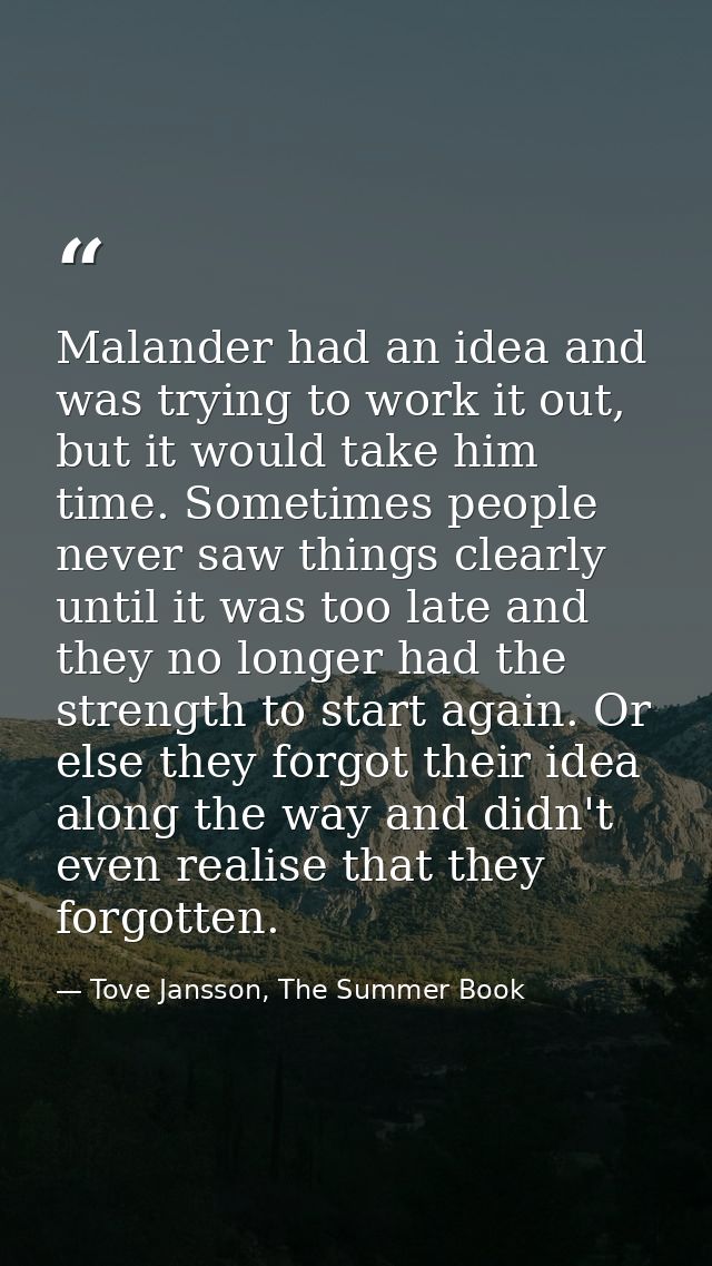 Malander had an idea and was trying to work it out, but it would take him time. Sometimes people never saw things clearl — Tove Jansson, The Summer Book