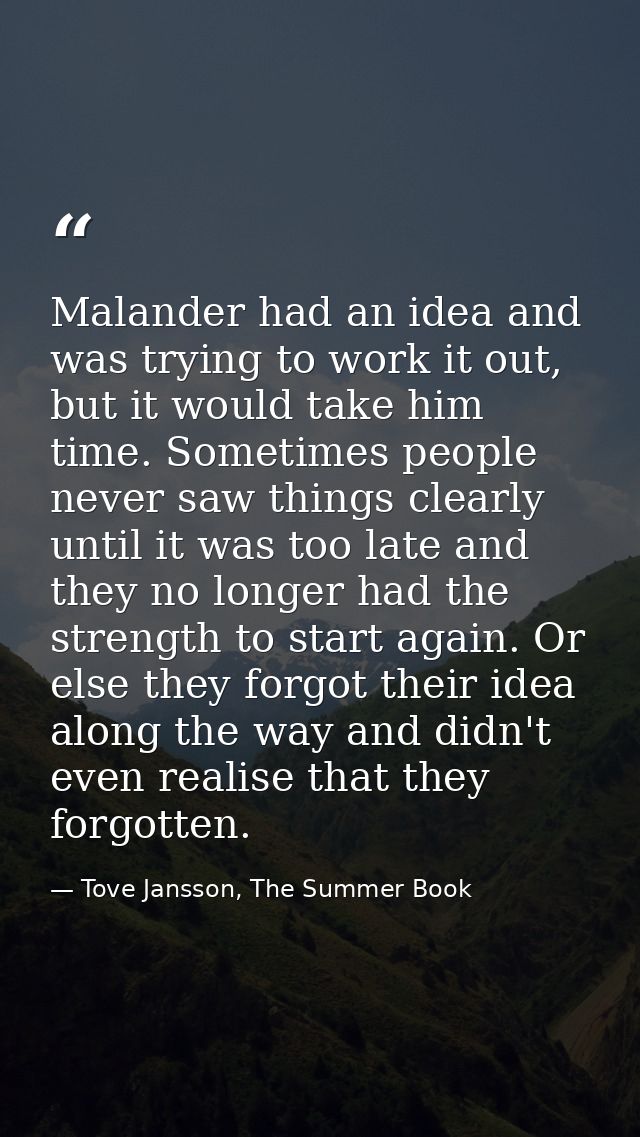 Malander had an idea and was trying to work it out, but it would take him time. Sometimes people never saw things clearl — Tove Jansson, The Summer Book