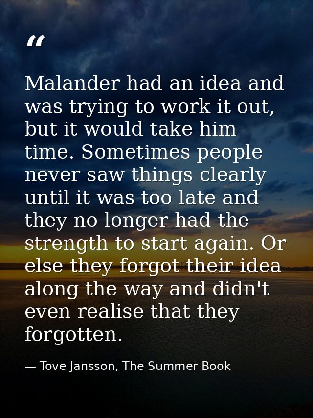 Malander had an idea and was trying to work it out, but it would take him time. Sometimes people never saw things clearl — Tove Jansson, The Summer Book