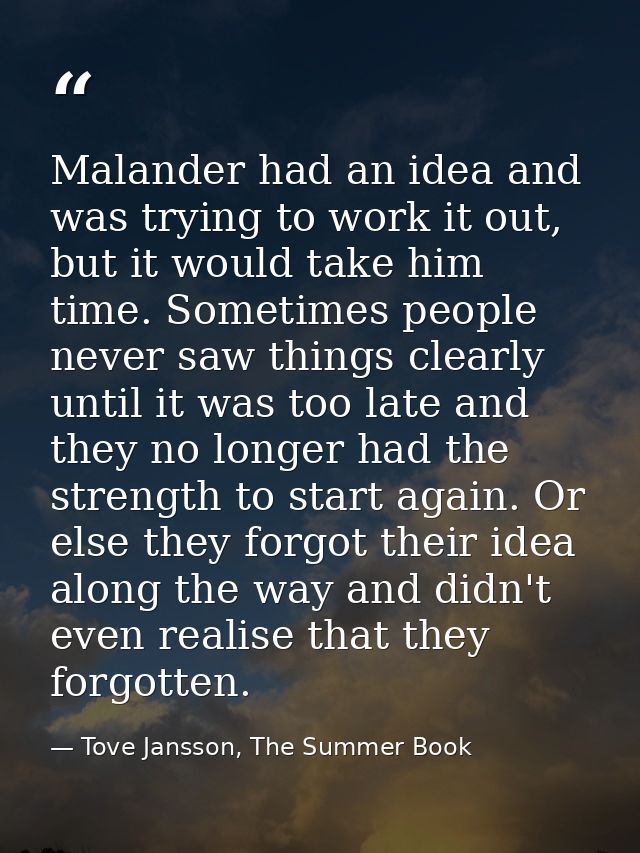 Malander had an idea and was trying to work it out, but it would take him time. Sometimes people never saw things clearl — Tove Jansson, The Summer Book