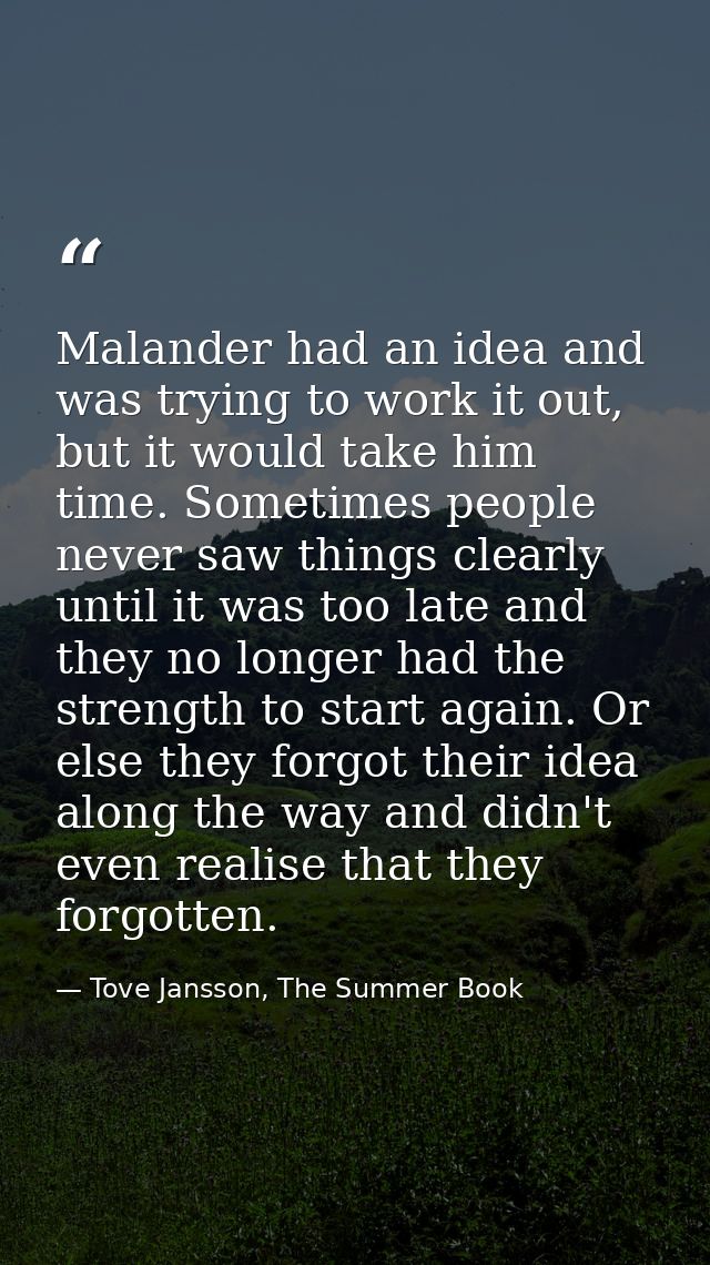 Malander had an idea and was trying to work it out, but it would take him time. Sometimes people never saw things clearl — Tove Jansson, The Summer Book