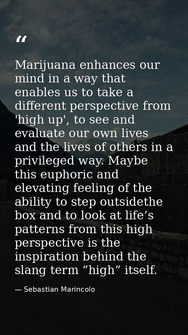Marijuana enhances our mind in a way that enables us to take a different perspective from 'high up', to see and evaluate — Sebastian Marincolo