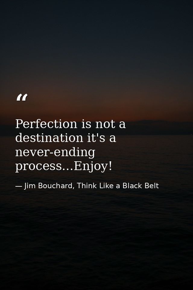 Perfection is not a destination it's a never-ending process...Enjoy! — Jim Bouchard, Think Like a Black Belt