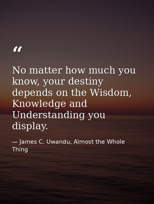 No matter how much you know, your destiny depends on the Wisdom, Knowledge and Understanding you display. — James C. Uwandu, Almost the Whole Thing