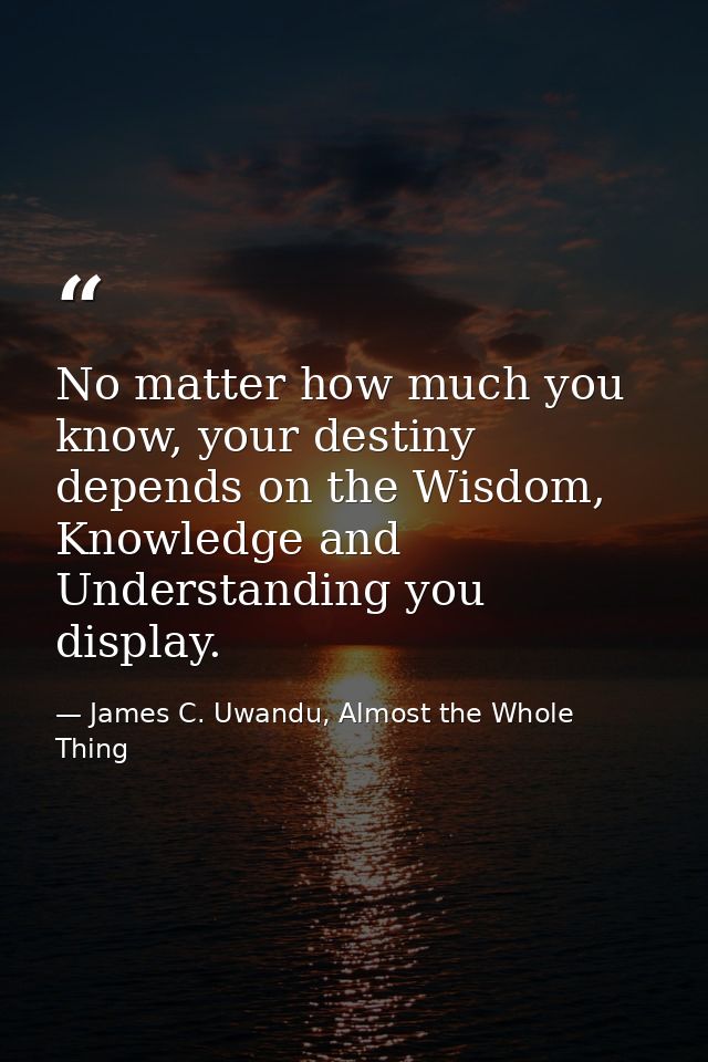 No matter how much you know, your destiny depends on the Wisdom, Knowledge and Understanding you display. — James C. Uwandu, Almost the Whole Thing