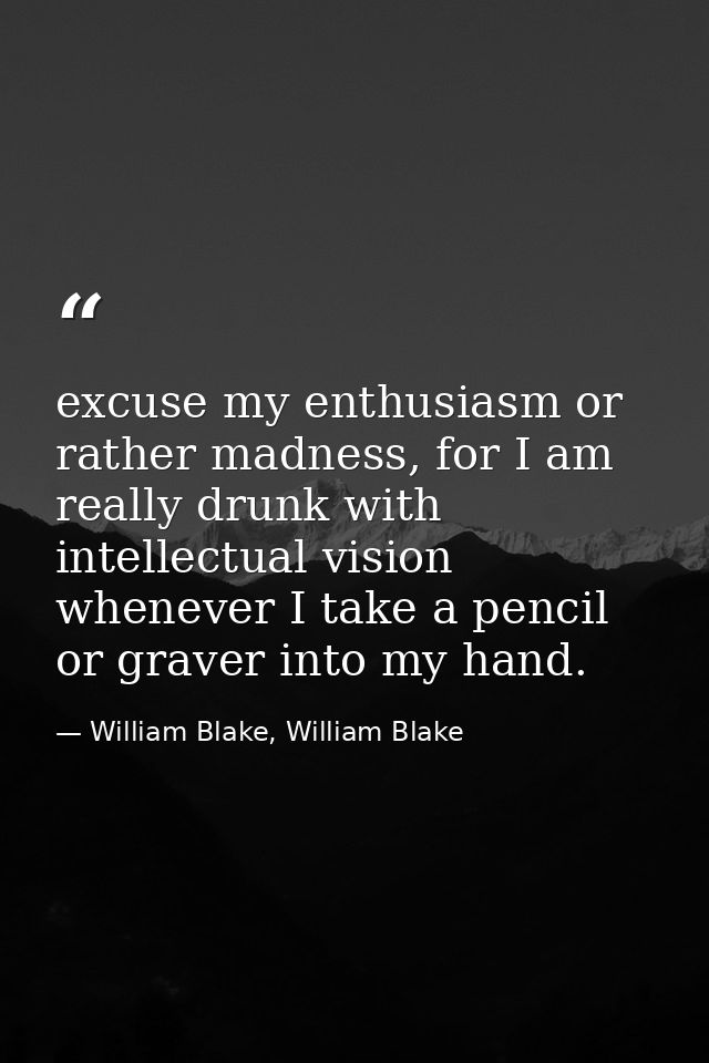 excuse my enthusiasm or rather madness, for I am really drunk with intellectual vision whenever I take a pencil or grave — William Blake, William Blake