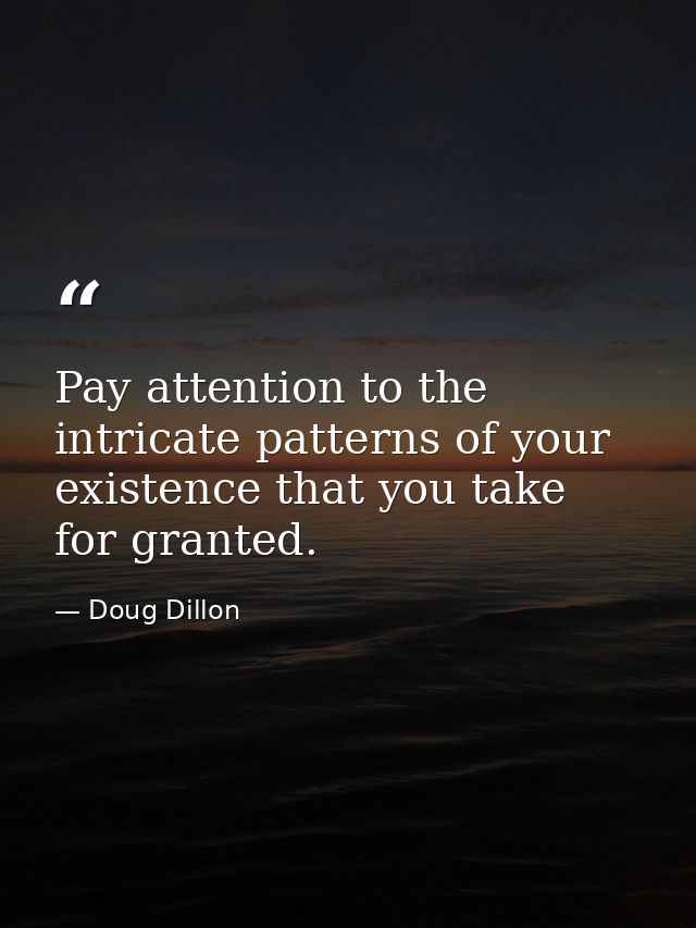 Pay attention to the intricate patterns of your existence that you take for granted. — Doug Dillon