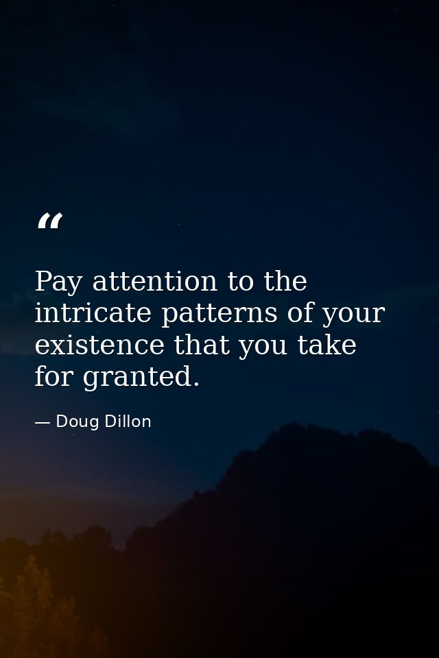 Pay attention to the intricate patterns of your existence that you take for granted. — Doug Dillon
