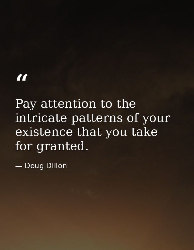 Pay attention to the intricate patterns of your existence that you take for granted. — Doug Dillon