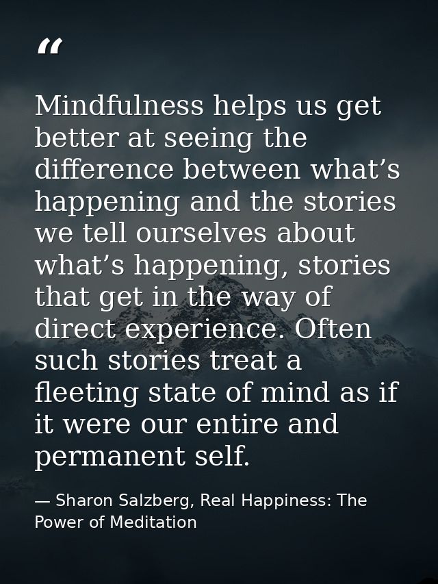 Mindfulness helps us get better at seeing the difference between what’s happening and the stories we tell ourselves abou — Sharon Salzberg, Real Happiness: The Power of Meditation