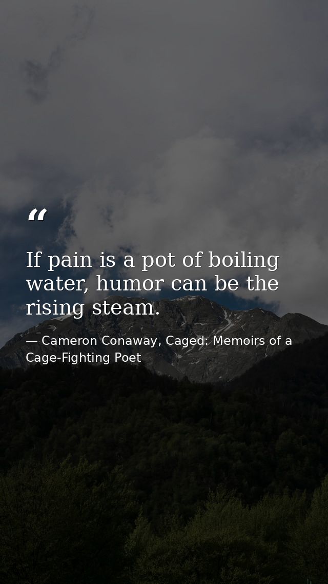 If pain is a pot of boiling water, humor can be the rising steam. — Cameron Conaway, Caged: Memoirs of a Cage-Fighting Poet