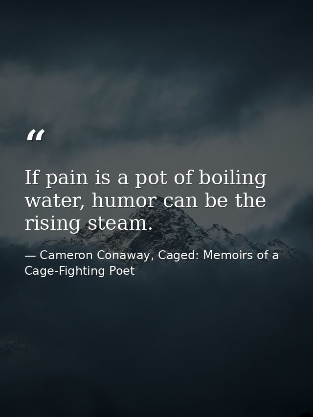 If pain is a pot of boiling water, humor can be the rising steam. — Cameron Conaway, Caged: Memoirs of a Cage-Fighting Poet