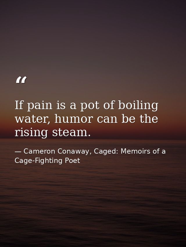 If pain is a pot of boiling water, humor can be the rising steam. — Cameron Conaway, Caged: Memoirs of a Cage-Fighting Poet