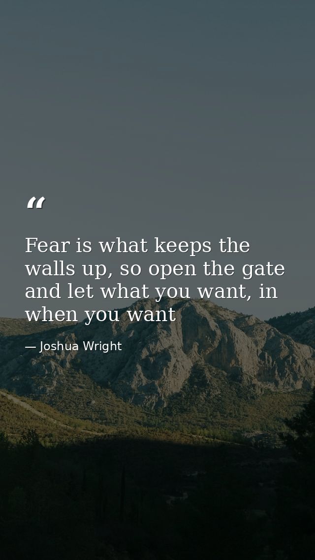 Fear is what keeps the walls up, so open the gate and let what you want, in when you want — Joshua Wright