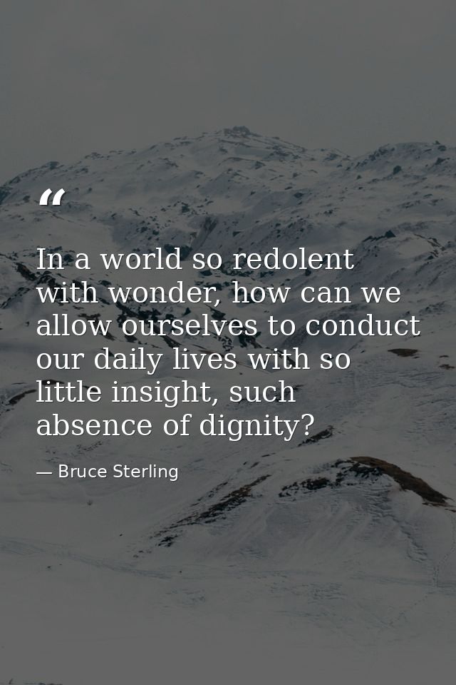 In a world so redolent with wonder, how can we allow ourselves to conduct our daily lives with so little insight, such a — Bruce Sterling