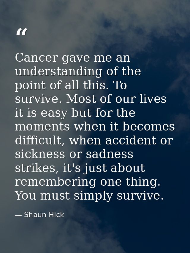 Cancer gave me an understanding of the point of all this. To survive. Most of our lives it is easy but for the moments w — Shaun Hick