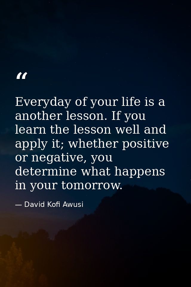 Everyday of your life is a another lesson. If you learn the lesson well and apply it; whether positive or negative, you  — David Kofi Awusi