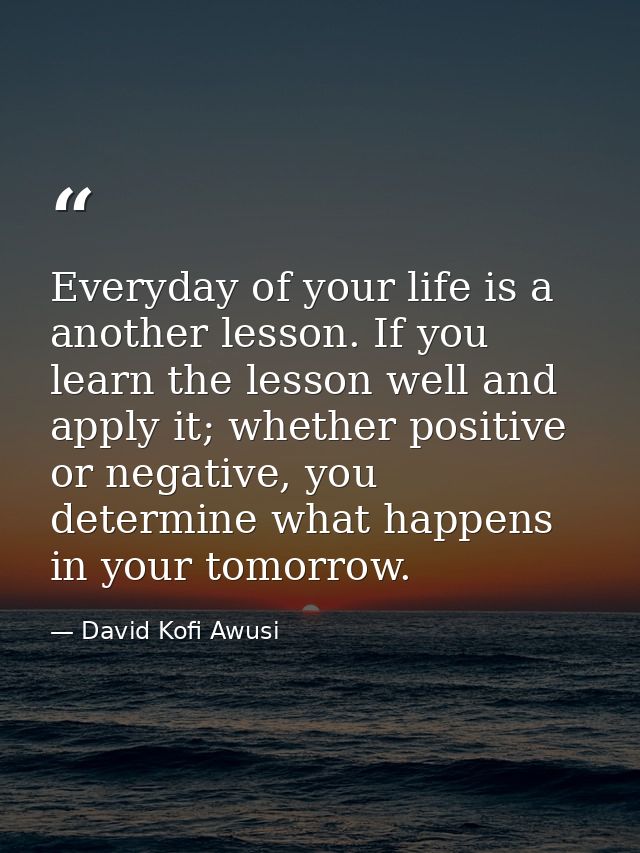 Everyday of your life is a another lesson. If you learn the lesson well and apply it; whether positive or negative, you  — David Kofi Awusi
