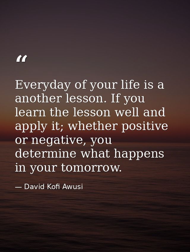 Everyday of your life is a another lesson. If you learn the lesson well and apply it; whether positive or negative, you  — David Kofi Awusi