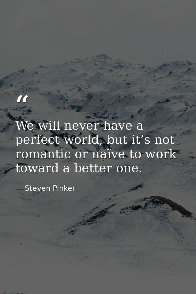 We will never have a perfect world, but it’s not romantic or naïve to work toward a better one. — Steven Pinker