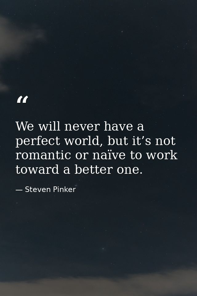 We will never have a perfect world, but it’s not romantic or naïve to work toward a better one. — Steven Pinker