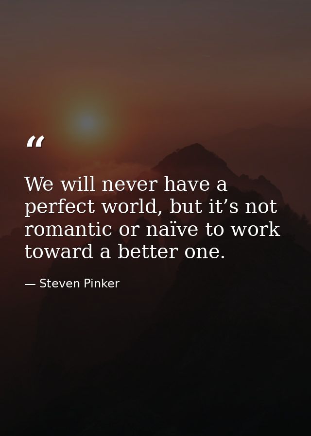 We will never have a perfect world, but it’s not romantic or naïve to work toward a better one. — Steven Pinker