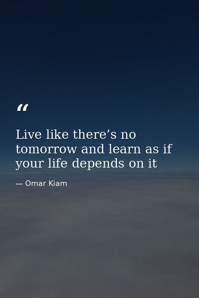 Live like there’s no tomorrow and learn as if your life depends on it — Omar Kiam