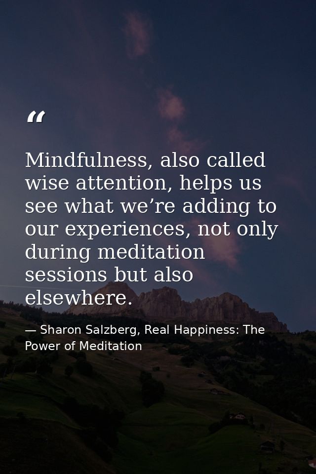 Mindfulness, also called wise attention, helps us see what we’re adding to our experiences, not only during meditation s — Sharon Salzberg, Real Happiness: The Power of Meditation