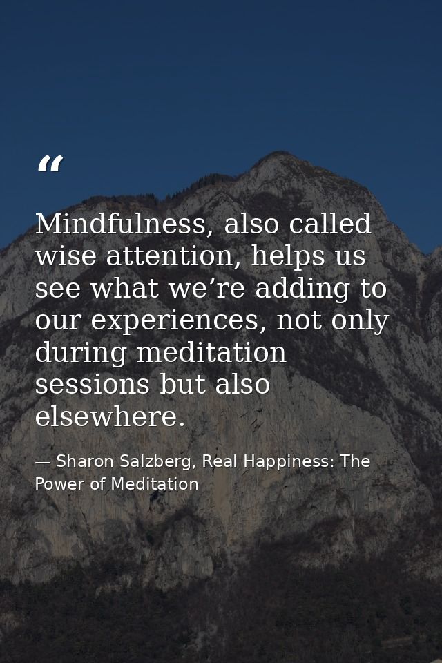 Mindfulness, also called wise attention, helps us see what we’re adding to our experiences, not only during meditation s — Sharon Salzberg, Real Happiness: The Power of Meditation