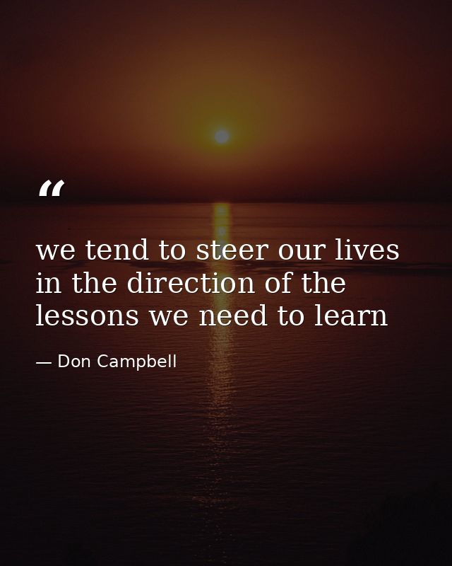 we tend to steer our lives in the direction of the lessons we need to learn — Don Campbell