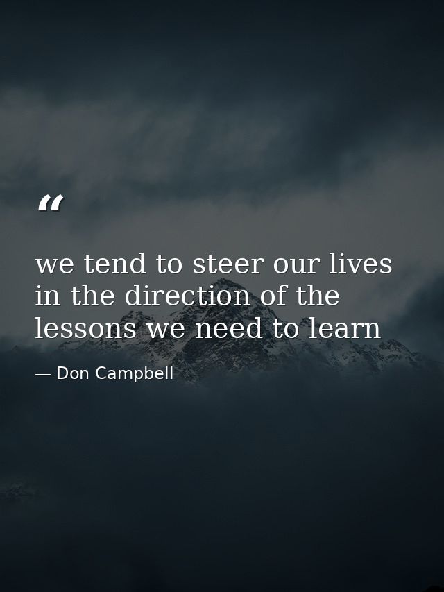 we tend to steer our lives in the direction of the lessons we need to learn — Don Campbell