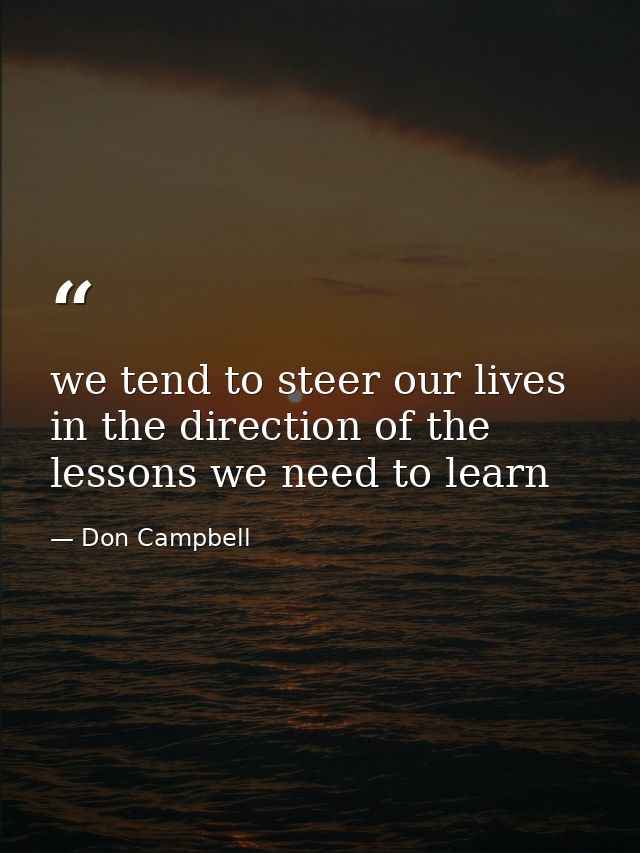 we tend to steer our lives in the direction of the lessons we need to learn — Don Campbell