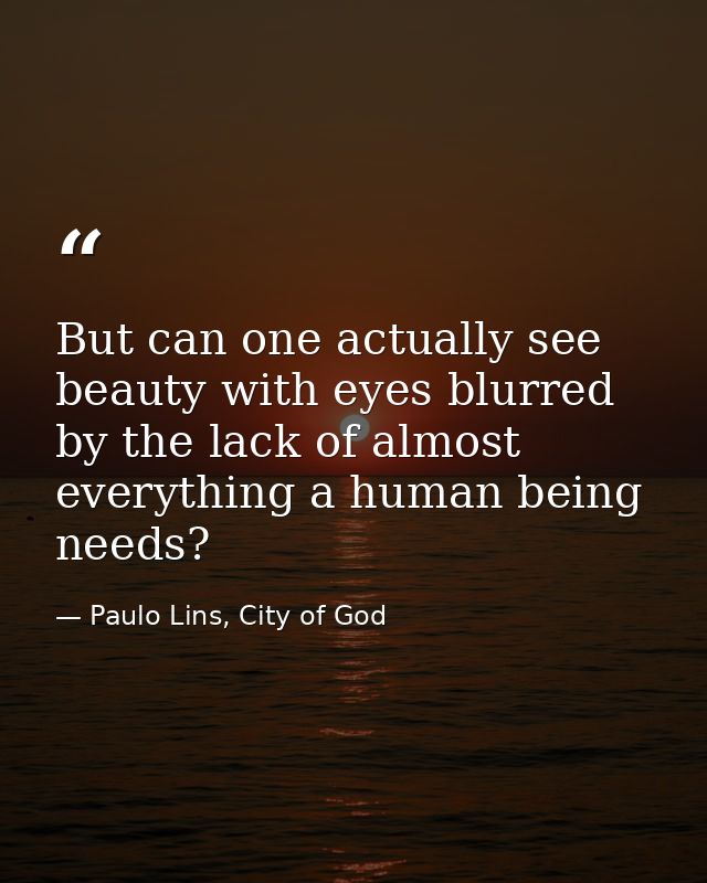 But can one actually see beauty with eyes blurred by the lack of almost everything a human being needs? — Paulo Lins, City of God