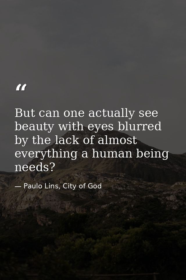 But can one actually see beauty with eyes blurred by the lack of almost everything a human being needs? — Paulo Lins, City of God