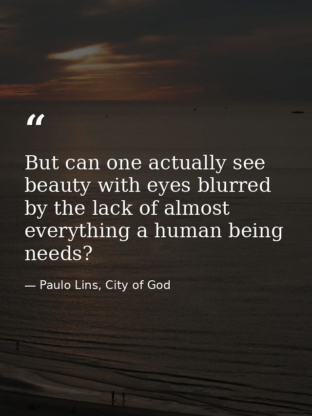 But can one actually see beauty with eyes blurred by the lack of almost everything a human being needs? — Paulo Lins, City of God