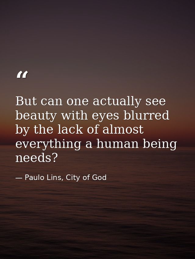 But can one actually see beauty with eyes blurred by the lack of almost everything a human being needs? — Paulo Lins, City of God