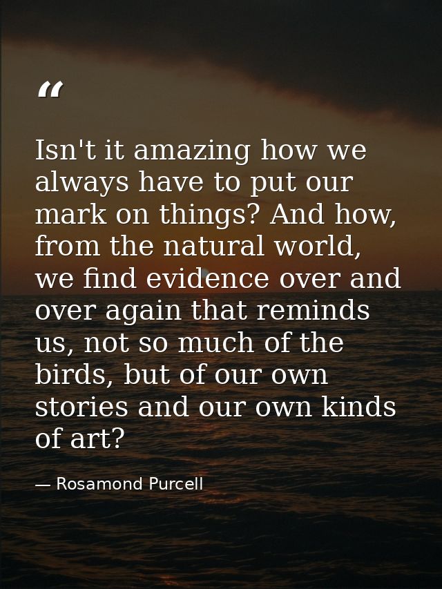Isn't it amazing how we always have to put our mark on things? And how, from the natural world, we find evidence over an — Rosamond Purcell