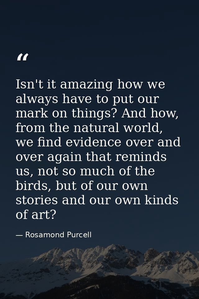 Isn't it amazing how we always have to put our mark on things? And how, from the natural world, we find evidence over an — Rosamond Purcell