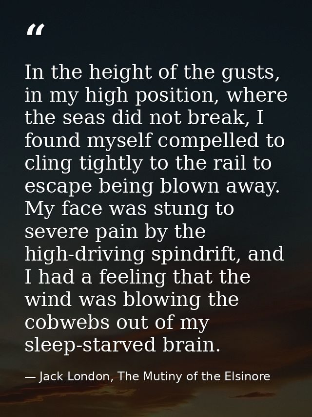 In the height of the gusts, in my high position, where the seas did not break, I found myself compelled to cling tightly — Jack London, The Mutiny of the Elsinore