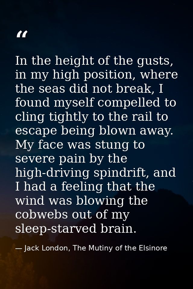 In the height of the gusts, in my high position, where the seas did not break, I found myself compelled to cling tightly — Jack London, The Mutiny of the Elsinore