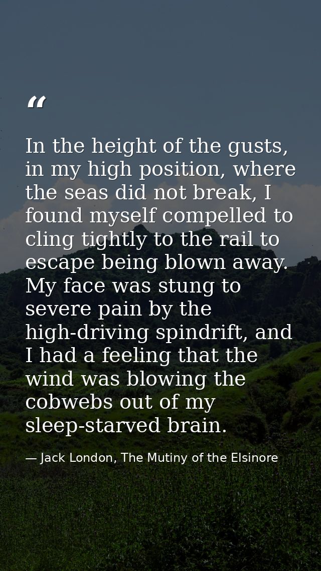 In the height of the gusts, in my high position, where the seas did not break, I found myself compelled to cling tightly — Jack London, The Mutiny of the Elsinore