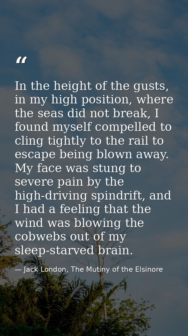 In the height of the gusts, in my high position, where the seas did not break, I found myself compelled to cling tightly — Jack London, The Mutiny of the Elsinore
